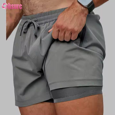 Custom High Quality Nylon Spandex Split Hem Dupla Camada 5 em Esporte 2 em 1 Ginásio Shorts de corrida para homens