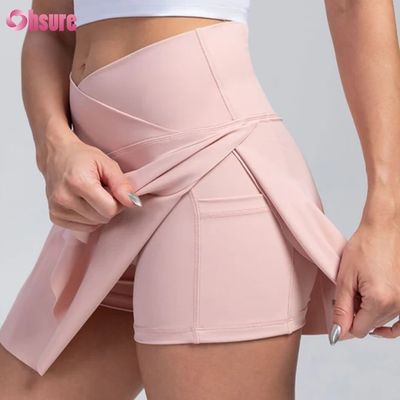 Shorts esportivos soltos 2 em 1 com design de cintura alta e tecido macio para uso no ginásio para mulheres