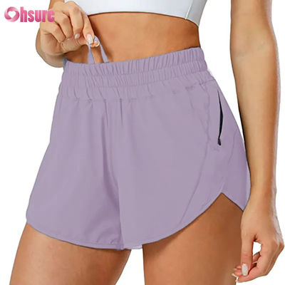 Moda Mulheres Secagem Rápida Desenho de cordas Desenho de calções desportivos com fechadura de bolso Ginásio de fitness calções de yoga