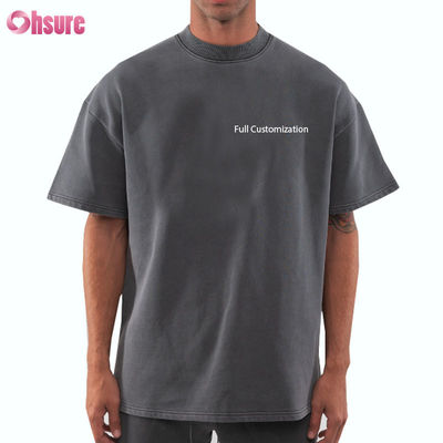T-shirt Oversized com logotipo personalizado, de alta qualidade, em algodão vintage lavado, com caimento solto, ombros caídos e gramatura pesada
