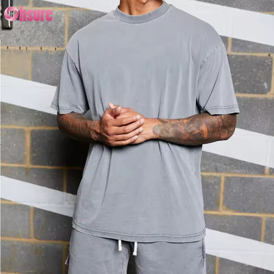 Logotipo personalizado Roupa de exercício Vestuário desportivo Pesos pesados Vintage Algodão Acido Lavado Corrente de grande porte Camisa de ginástica Homens