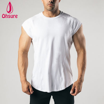 Impressão sem mangas T-shirt cru Cut Arm Homens Treinamento Roupa Treinamento Ginásio Top Homens T-shirts Casual T-shirt em branco camisas em branco