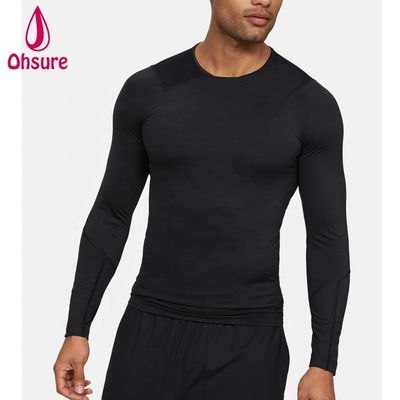 Venda Quente Vestidos de ginástica de venda por atacado Slim Fit Homens Camisa de compressão Homens Esporte Vestidos de camisetas de manga longa Homens Camisa em branco Casual O-neck