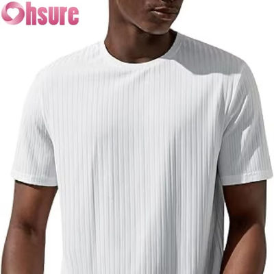Camiseta básica masculina de manga curta, casual, gola redonda, canelada