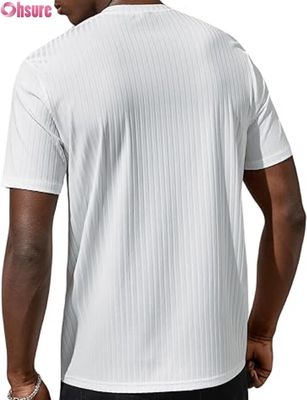 Camiseta básica masculina de manga curta, casual, gola redonda, canelada