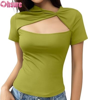 T-shirts Femininas de Verão Slim Fit | Tops com Gola Redonda e Mangas Curtas Vazadas | OEM Personalizado de Moda 2025