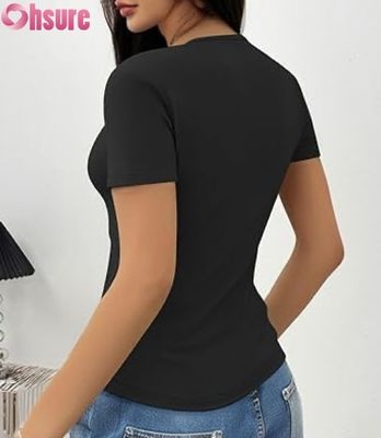 T-shirts Femininas de Verão Slim Fit | Tops com Gola Redonda e Mangas Curtas Vazadas | OEM Personalizado de Moda 2025
