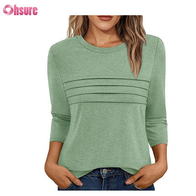 T-shirt de treino de manga de três quartos Tops de algodão Casual T-shirts O-Neck Mulher T-shirt Trabalho Sport T-shirt