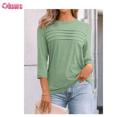 T-shirt de treino de manga de três quartos Tops de algodão Casual T-shirts O-Neck Mulher T-shirt Trabalho Sport T-shirt