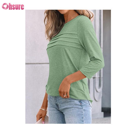 T-shirt de treino de manga de três quartos Tops de algodão Casual T-shirts O-Neck Mulher T-shirt Trabalho Sport T-shirt