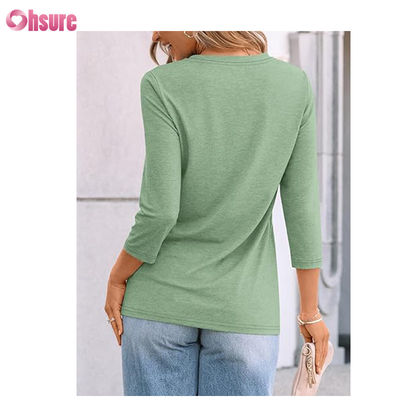 T-shirt de treino de manga de três quartos Tops de algodão Casual T-shirts O-Neck Mulher T-shirt Trabalho Sport T-shirt