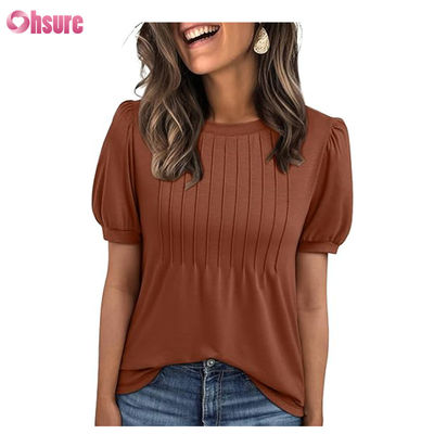 Blusas e Camisetas Femininas de Manga Curta Tops Vestidos Casuais Elegantes para Negócios com Pregas Moda de Verão 2025 Roupas Básicas Confortáveis