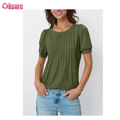 Blusas e Camisetas Femininas de Manga Curta Tops Vestidos Casuais Elegantes para Negócios com Pregas Moda de Verão 2025 Roupas Básicas Confortáveis