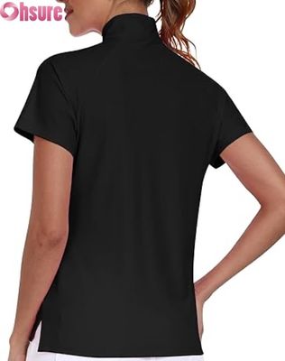 T-shirts poliéster feminino para polo respirável topes de golfe pickleball logotipo personalizado mangas curtas stand formal