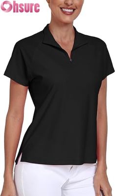 T-shirts poliéster feminino para polo respirável topes de golfe pickleball logotipo personalizado mangas curtas stand formal