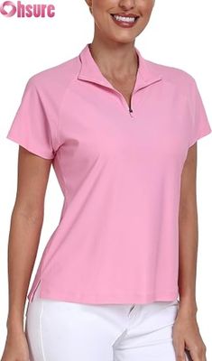 T-shirts poliéster feminino para polo respirável topes de golfe pickleball logotipo personalizado mangas curtas stand formal