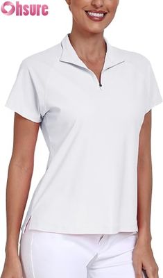 T-shirts poliéster feminino para polo respirável topes de golfe pickleball logotipo personalizado mangas curtas stand formal