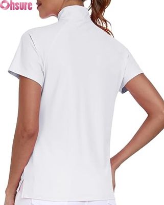 T-shirts poliéster feminino para polo respirável topes de golfe pickleball logotipo personalizado mangas curtas stand formal
