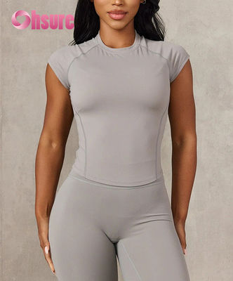 Camiseta de ginástica com capuz de manga curta feminina de alta qualidade Camisas de malha respiráveis Design de manga curta ecológica Disponível XS XXS