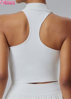 Top Esportivo Feminino Premium - Camiseta de Yoga com Absorção de Umidade, com Bojo Fixo, Gola Alta e Corte Justo para Academia, Uso Diário, Golfe