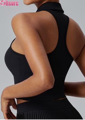 Top Esportivo Feminino Premium - Camiseta de Yoga com Absorção de Umidade, com Bojo Fixo, Gola Alta e Corte Justo para Academia, Uso Diário, Golfe