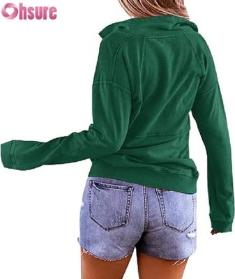 Moletom com zíper meio feminino Pullover casual com capuz de lã Fabricante OEM ODM