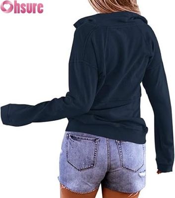 Moletom com zíper meio feminino Pullover casual com capuz de lã Fabricante OEM ODM