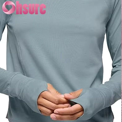 Hoodies de Yoga Ecológicos Femininos Gola Manga Comprida Moletom Tricotado Fitness Tops Esportivos com Logotipo Frontal
