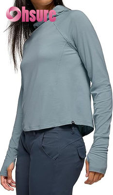 Hoodies de Yoga Ecológicos Femininos Gola Manga Comprida Moletom Tricotado Fitness Tops Esportivos com Logotipo Frontal