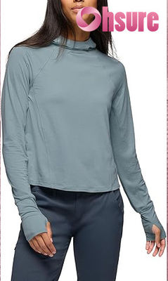 Hoodies de Yoga Ecológicos Femininos Gola Manga Comprida Moletom Tricotado Fitness Tops Esportivos com Logotipo Frontal