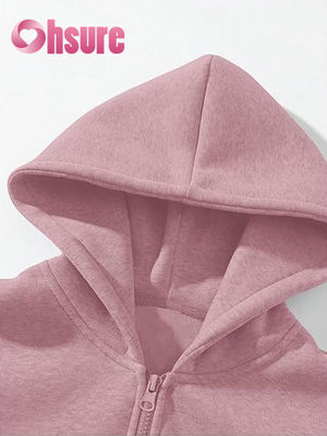 Moletom de fleece feminino de alta qualidade com capuz de um quarto, manga comprida com logotipo personalizado e impressão de letras coloridas quentes para o outono