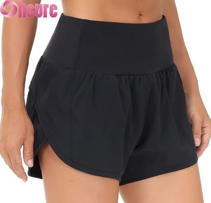 Shorts de ginástica femininos de cintura alta, secagem rápida, respiráveis, shorts quentes para ioga, corrida, fitness - Roupa esportiva OEM