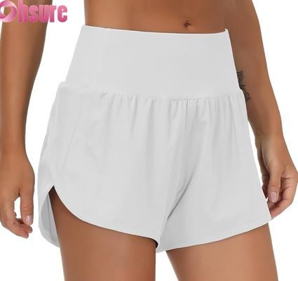 Shorts de ginástica femininos de cintura alta, secagem rápida, respiráveis, shorts quentes para ioga, corrida, fitness - Roupa esportiva OEM