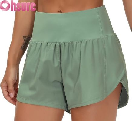 Shorts de ginástica femininos de cintura alta, secagem rápida, respiráveis, shorts quentes para ioga, corrida, fitness - Roupa esportiva OEM