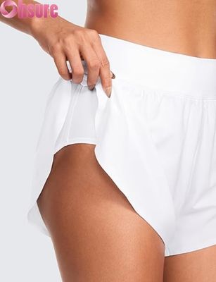 Shorts atléticos de corrida femininos estilo golfinho de cintura alta com forro de malha sexy e fenda alta de 3\" confortáveis para ioga