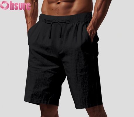 Calções Casuais de Linho Leves para Homem Verão Respiráveis Praia Desportivos Soltos Ajuste Médio Cintura Elástica Confortáveis