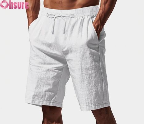 Calções Casuais de Linho Leves para Homem Verão Respiráveis Praia Desportivos Soltos Ajuste Médio Cintura Elástica Confortáveis