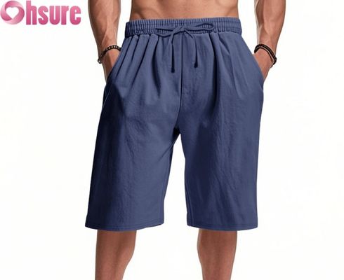 Calções Casuais de Linho Leves para Homem Verão Respiráveis Praia Desportivos Soltos Ajuste Médio Cintura Elástica Confortáveis