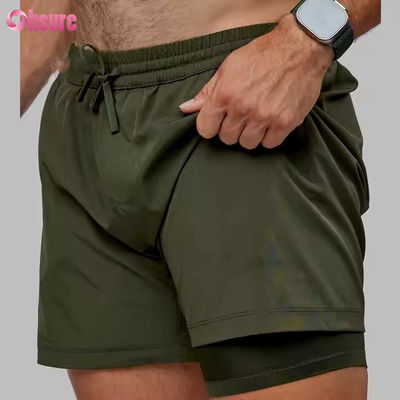 Custom High Quality Nylon Spandex Split Hem Dupla Camada 5 em Esporte 2 em 1 Ginásio Shorts de corrida para homens