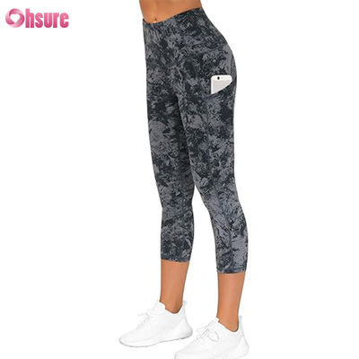 Calças de ioga femininas de cintura alta com bolso, controle da barriga, leggings de ginástica