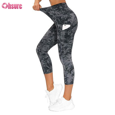 Calças de ioga femininas de cintura alta com bolso, controle da barriga, leggings de ginástica