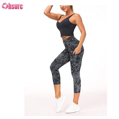 Calças de ioga femininas de cintura alta com bolso, controle da barriga, leggings de ginástica
