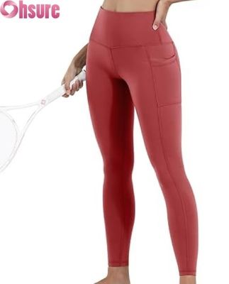 Leggings de ioga femininas de cintura alta com controle de barriga, fecho de cintura elástica e bolsos, calças de treino