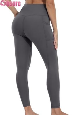 Leggings de ioga femininas de cintura alta com controle de barriga, fecho de cintura elástica e bolsos, calças de treino