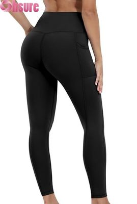 Leggings de ioga femininas de cintura alta com controle de barriga, fecho de cintura elástica e bolsos, calças de treino