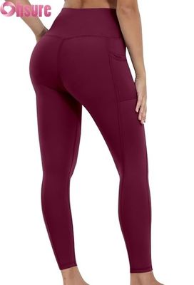 Leggings de ioga femininas de cintura alta com controle de barriga, fecho de cintura elástica e bolsos, calças de treino