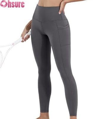 Leggings de ioga femininas de cintura alta com controle de barriga, fecho de cintura elástica e bolsos, calças de treino