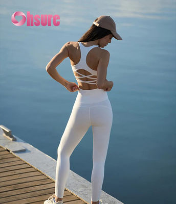 Leggings de ginástica flared de cintura alta com padrão sólido, calças de ioga com cintura cruzada para mulheres, leggings esportivas para meninas jovens e modernas