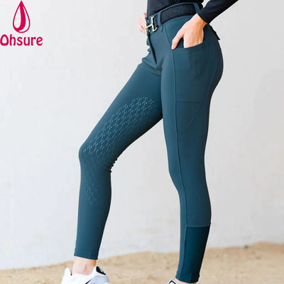 Calças de equitação com assento completo e logotipo de silicone personalizável, leggings esportivas femininas para equitação