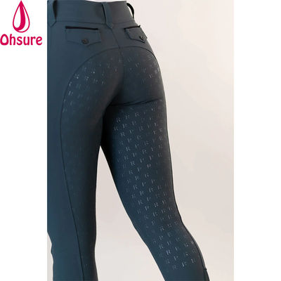 Calças de equitação com assento completo e logotipo de silicone personalizável, leggings esportivas femininas para equitação